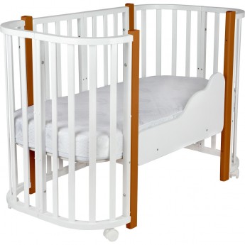 Детская кроватка INDIGO BABY LUX 3 в 1 / белый - натуральные стойки