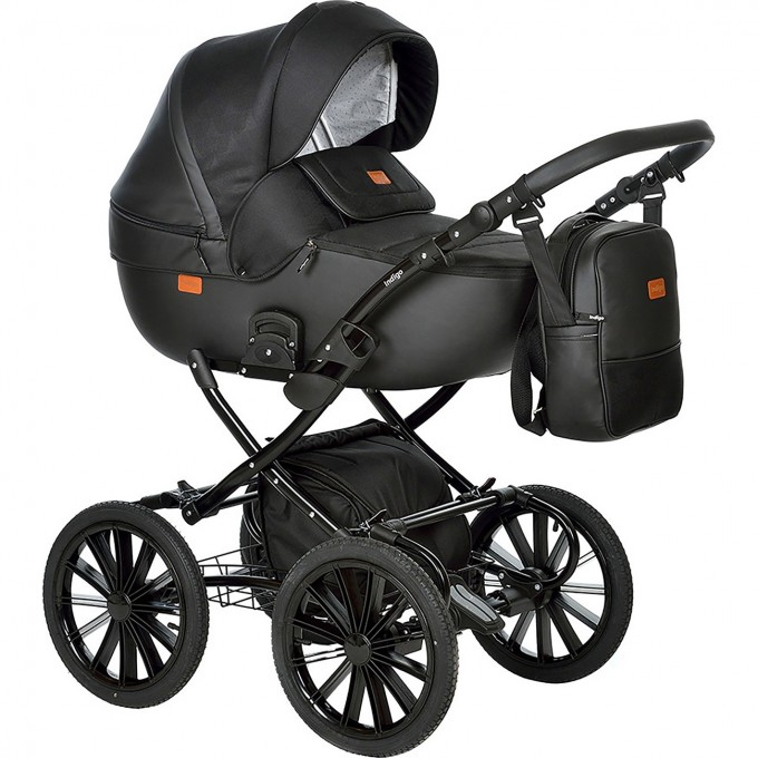 Коляска 2в1 INDIGO PORTO Classic 14 po 08 (черная кожа+черный узор) 5902719008450 Коляска 2в1 INDIGO PORTO Classic 14 po 08 (черная кожа+черный узор) 5902719008450